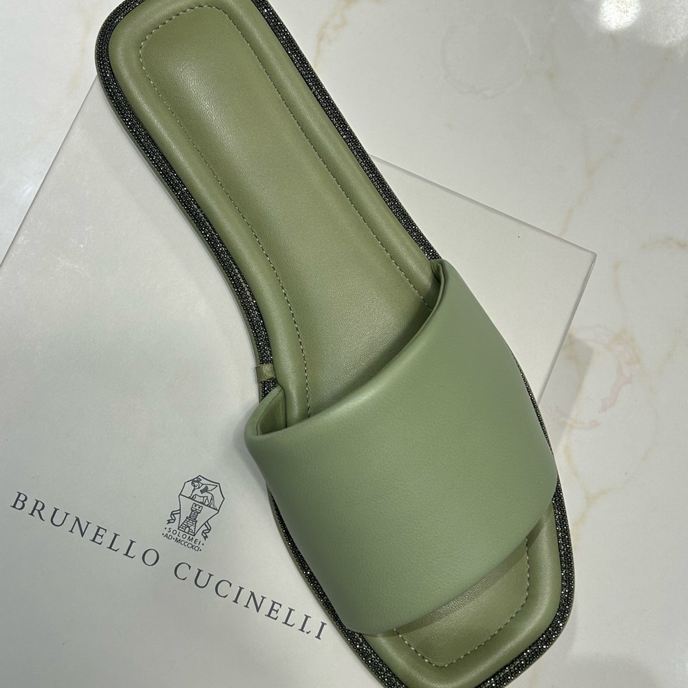Brunello Cucinelli Sage Green Leather Sandals